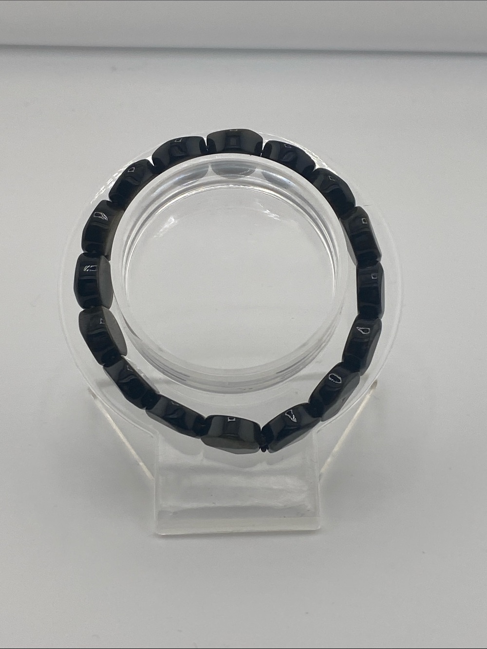 Genuine Black Obsidian Carved Shield Bracelet - Protection & Grounding - Picture 6 of 9